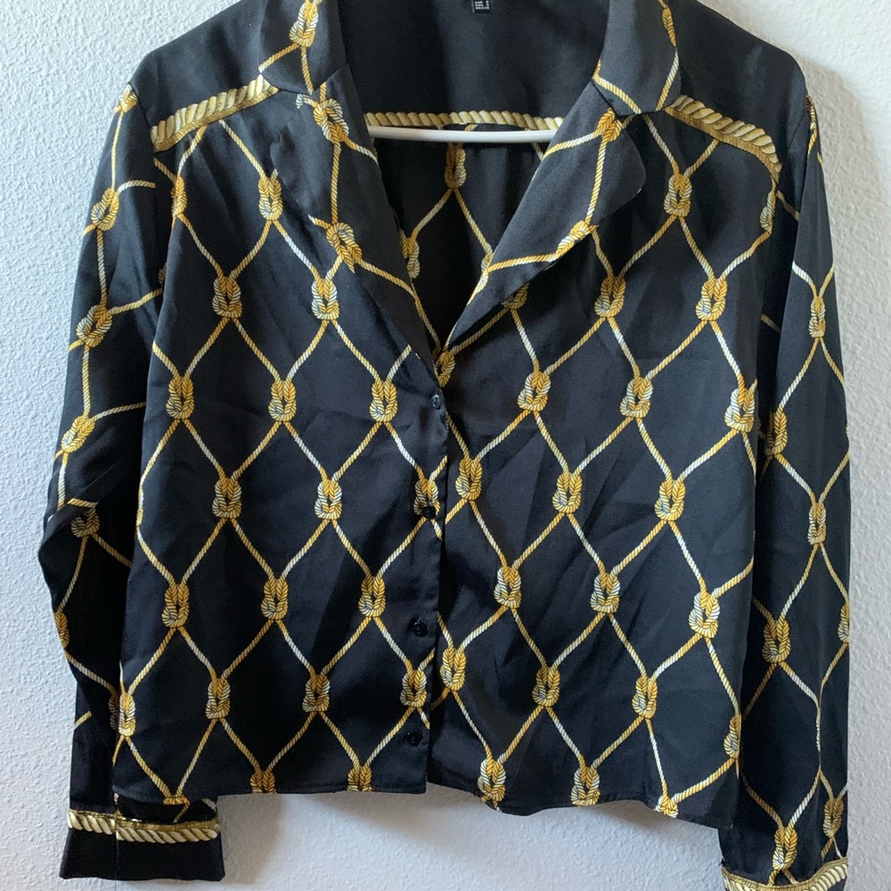 Zara TRF Black Gold Chain Shirt - Size S